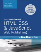 Product cover for HTML, CSS &amp; JavaScript Web Publishing in One Hour a Day, Sams Teach Yourself